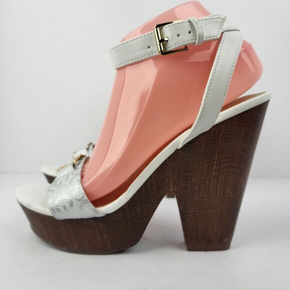 GBG Los Angeles Selah ankle strap Block Heel White Sandal - Picture 2 of 15